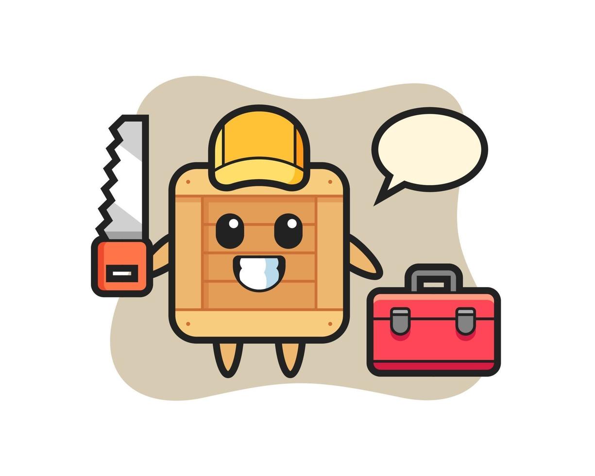 Illustration of wooden box character as a woodworker vector