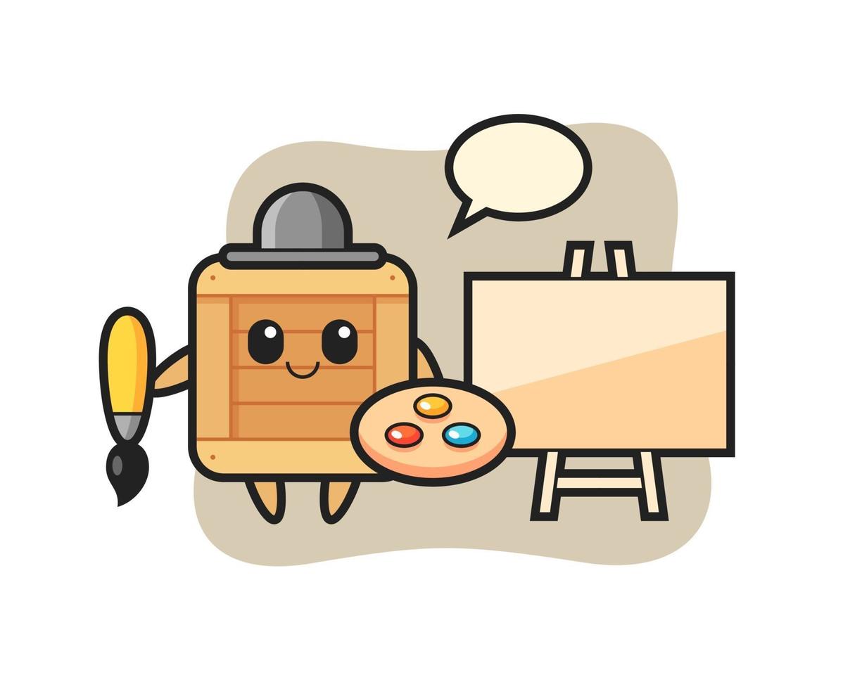 Ilustración de la mascota de la caja de madera como pintor vector