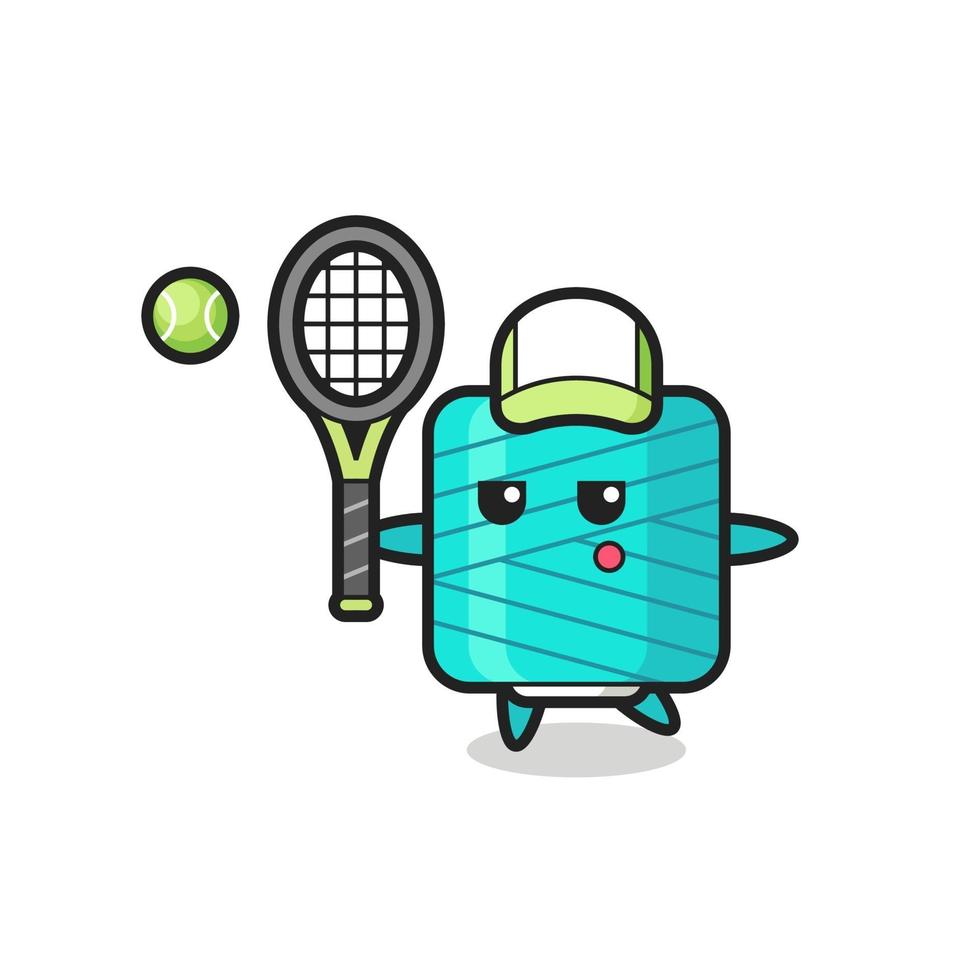 Cartoon character of yarn spool as a tennis player vector