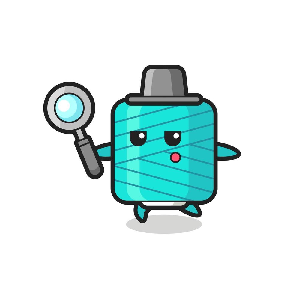 yarn spool cartoon character searching with a magnifying glass vector