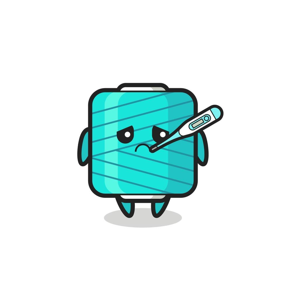 yarn spool mascot character with fever condition vector