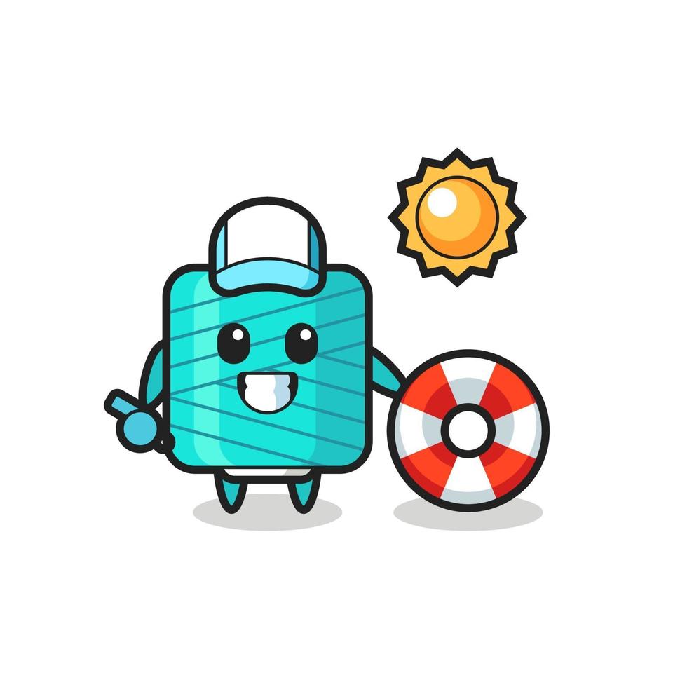 Cartoon mascot of yarn spool as a beach guard vector