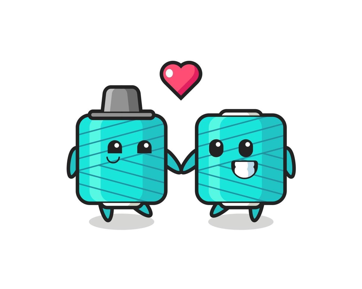 yarn spool cartoon character couple with fall in love gesture vector