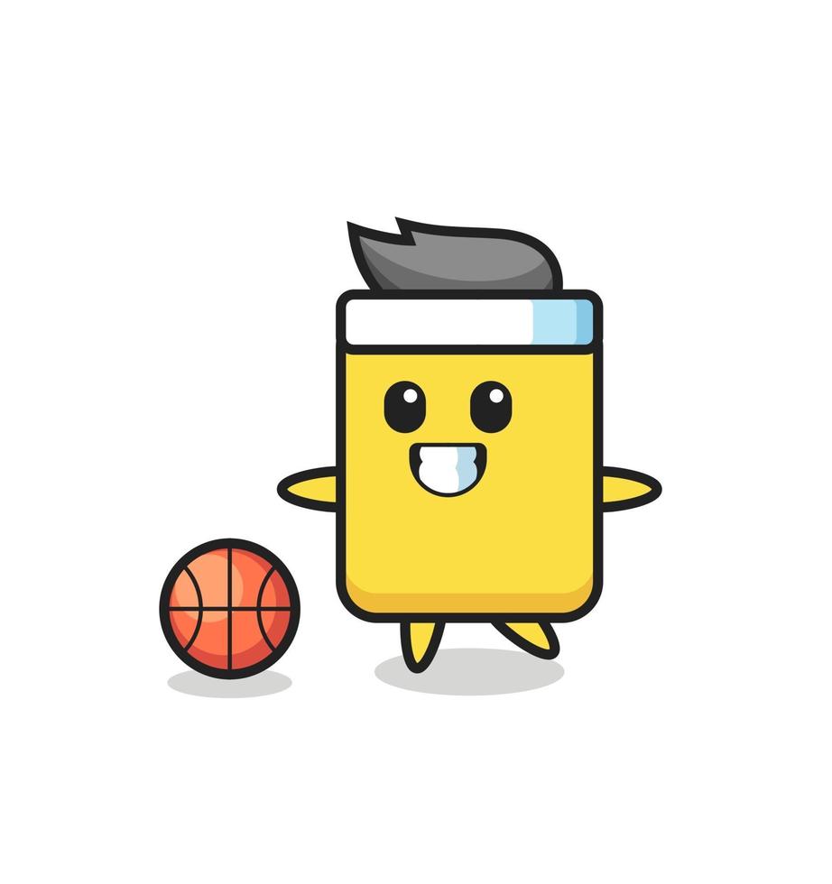 Illustration of yellow card cartoon is playing basketball vector