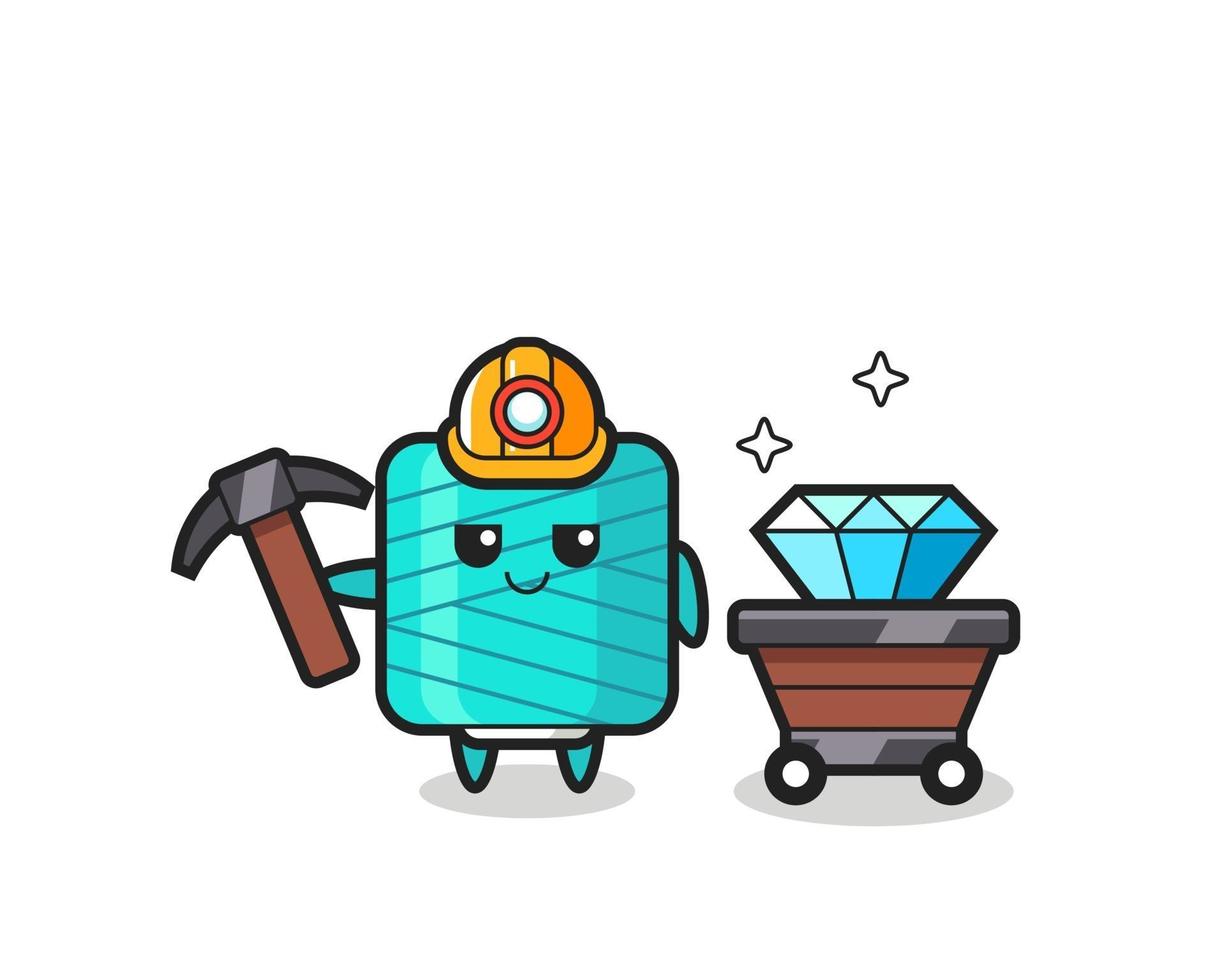 Ilustración de personaje de carrete de hilo como minero vector