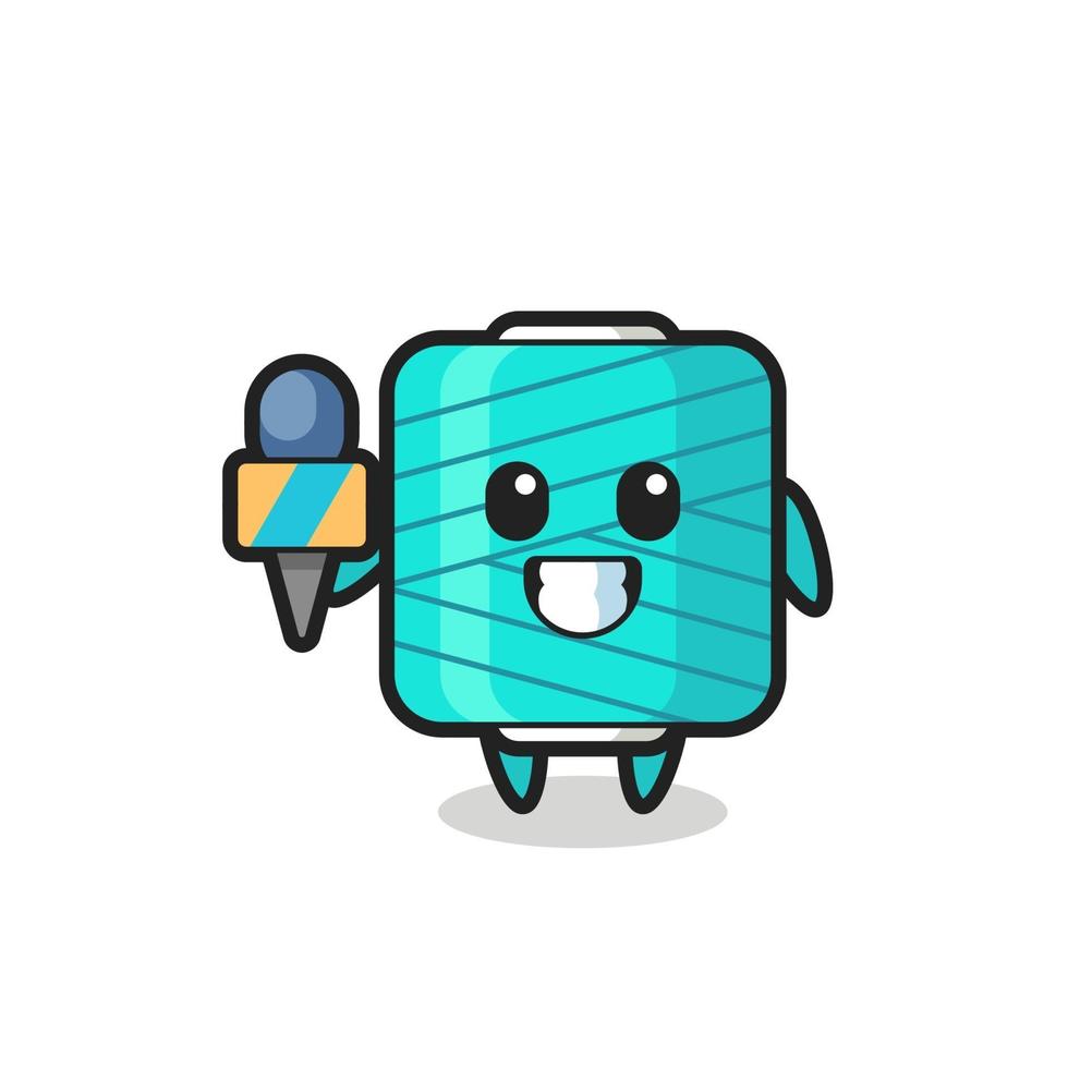 Character mascot of yarn spool as a news reporter vector