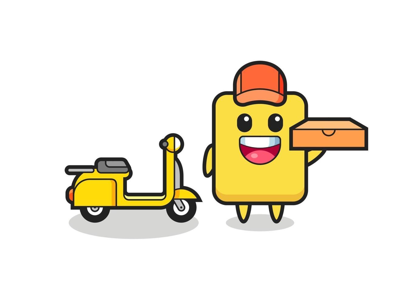 Character Illustration of yellow card as a pizza deliveryman vector