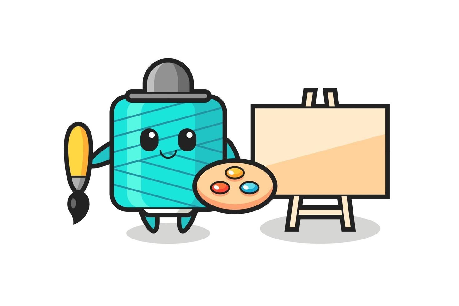 Illustration of yarn spool mascot as a painter vector