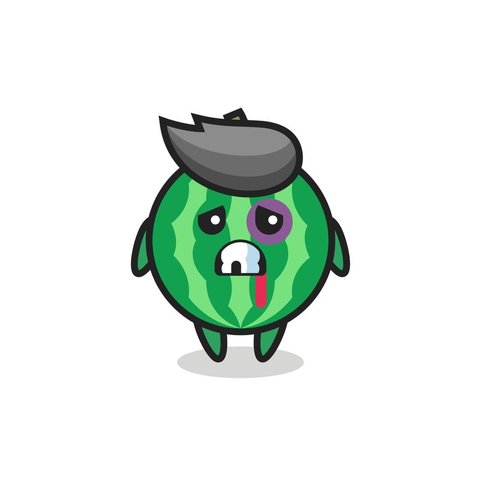 injured watermelon character with a bruised face vector