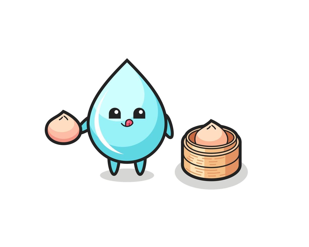 cute water drop character eating steamed buns vector