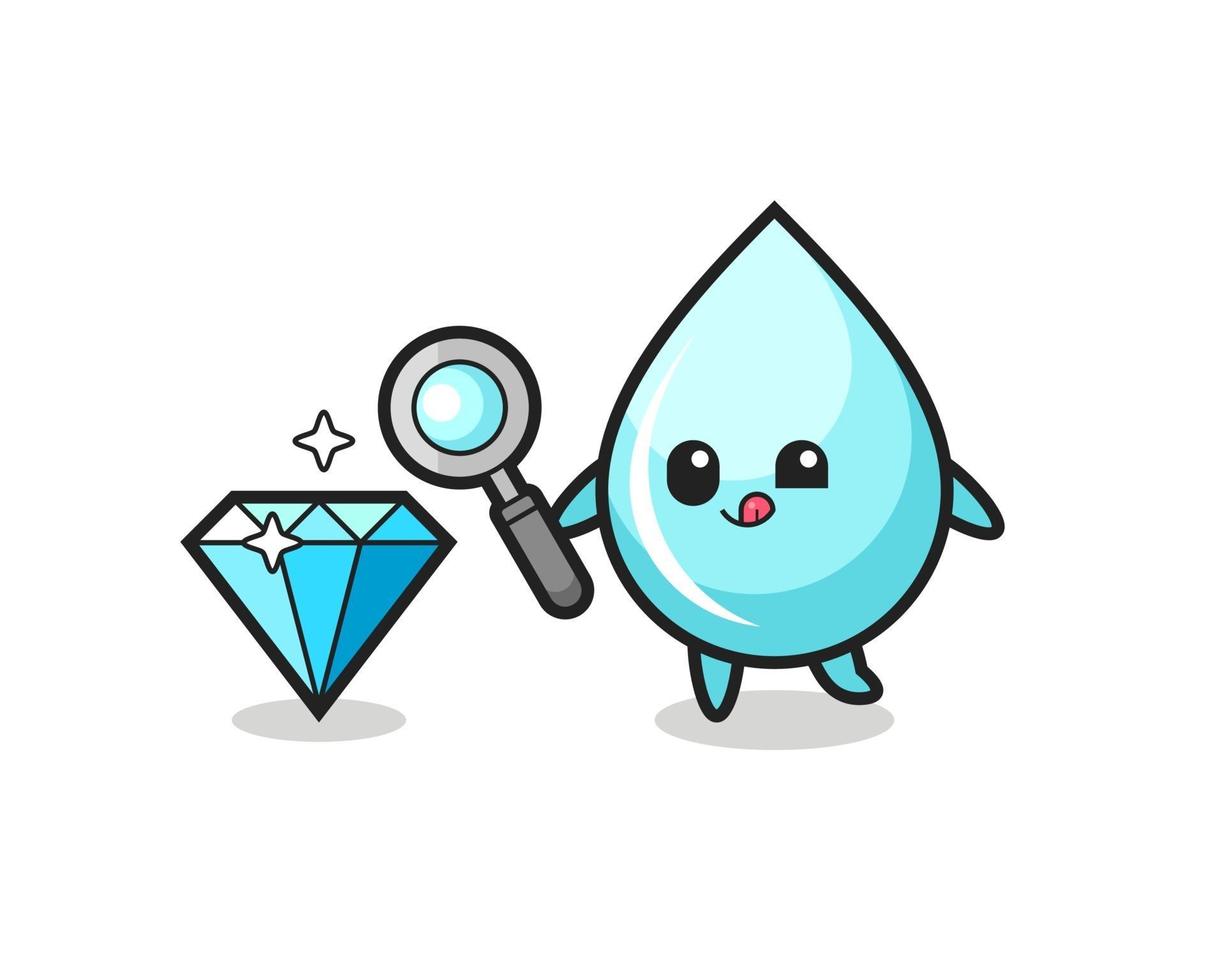 water drop mascot is checking the authenticity of a diamond vector