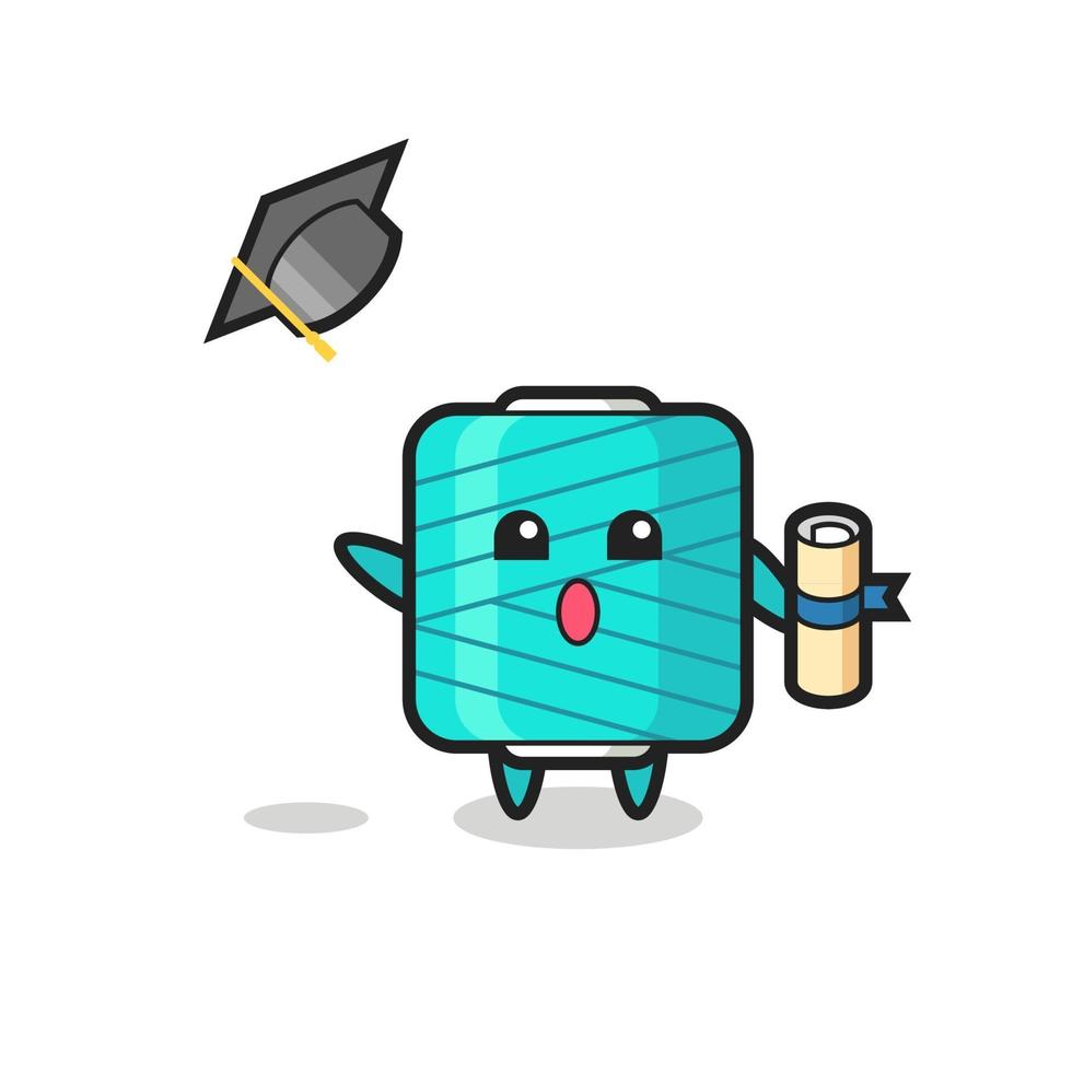 Illustration of yarn spool cartoon throwing the hat at graduation vector