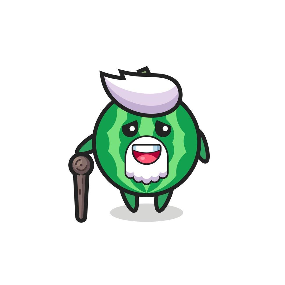 cute watermelon grandpa is holding a stick vector