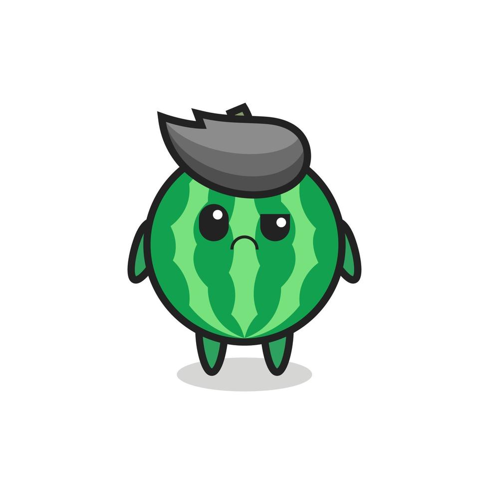 the mascot of the watermelon with sceptical face vector