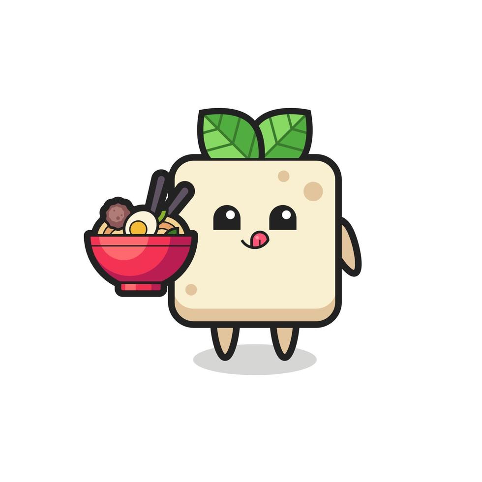 lindo personaje de tofu comiendo fideos vector