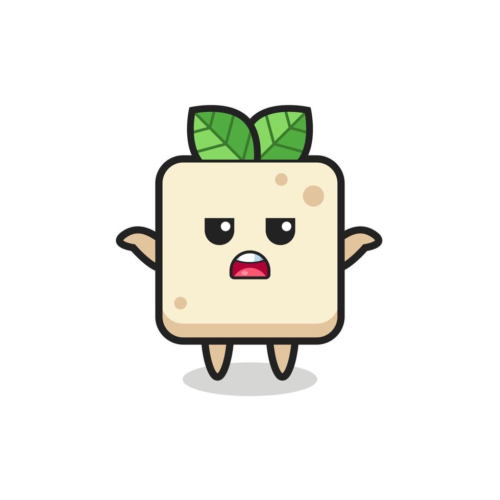 personaje de mascota de tofu diciendo que no lo sé vector