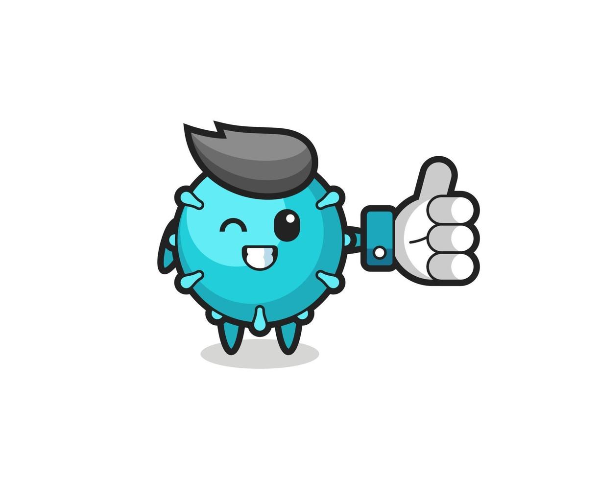 cute virus with social media thumbs up symbol vector