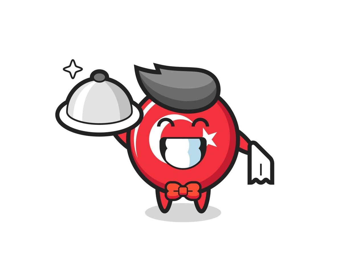Character mascot of turkey flag badge as a waiters vector