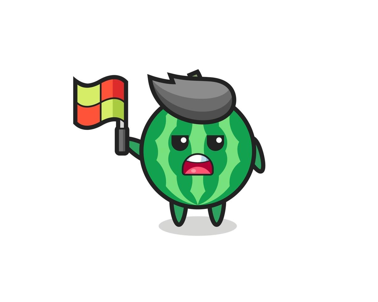 watermelon character as line judge putting the flag up vector