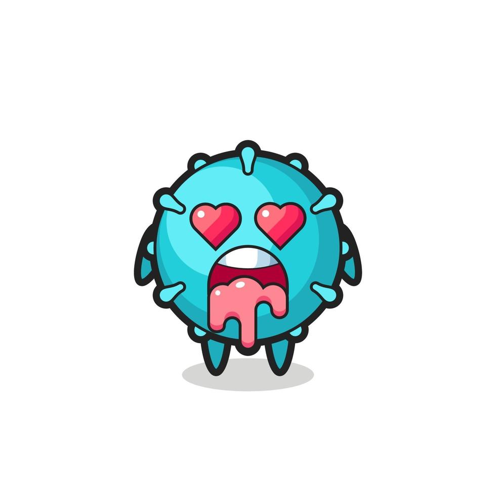 the falling in love expression of a cute virus with heart shaped eyes vector