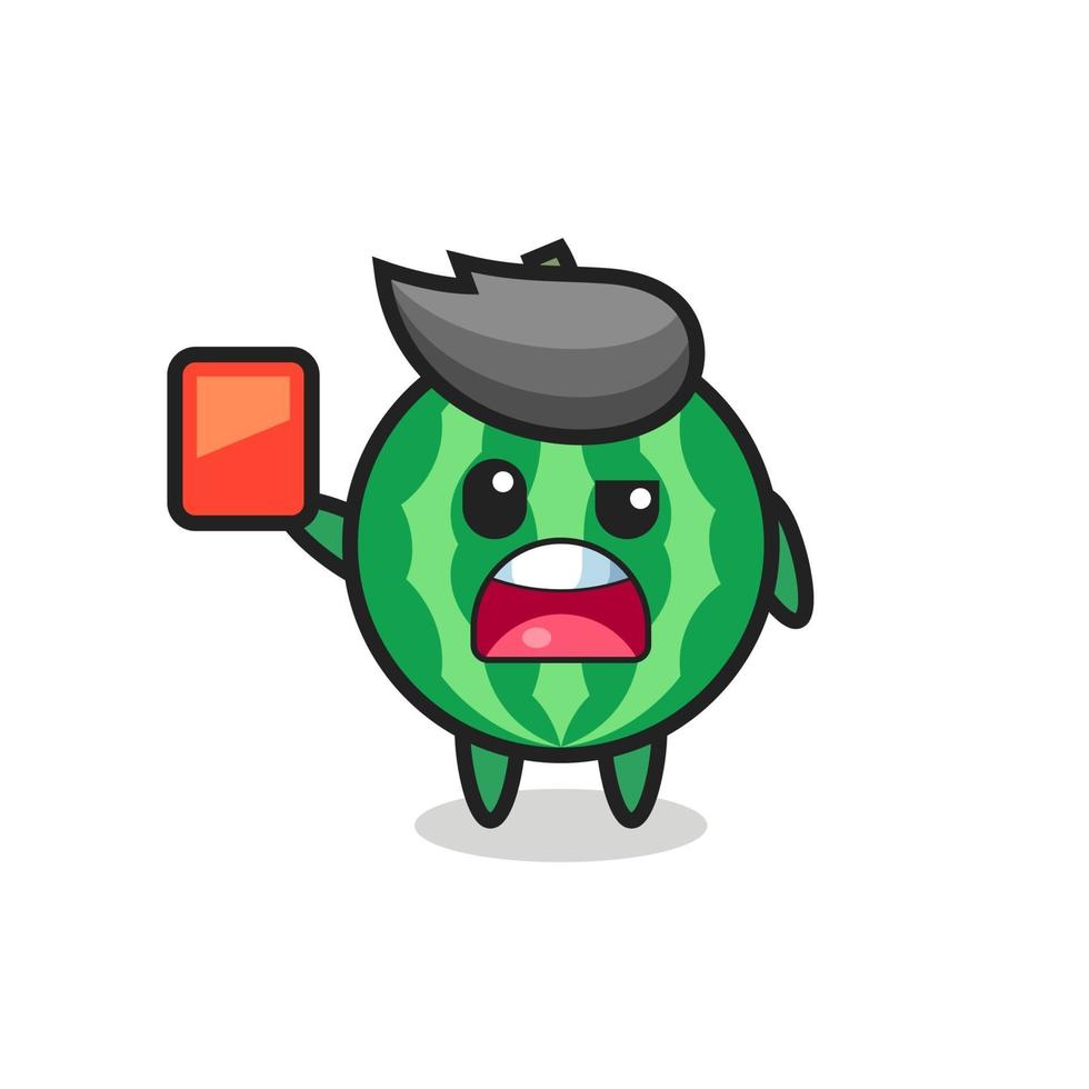 watermelon cute mascot as referee giving a red card vector