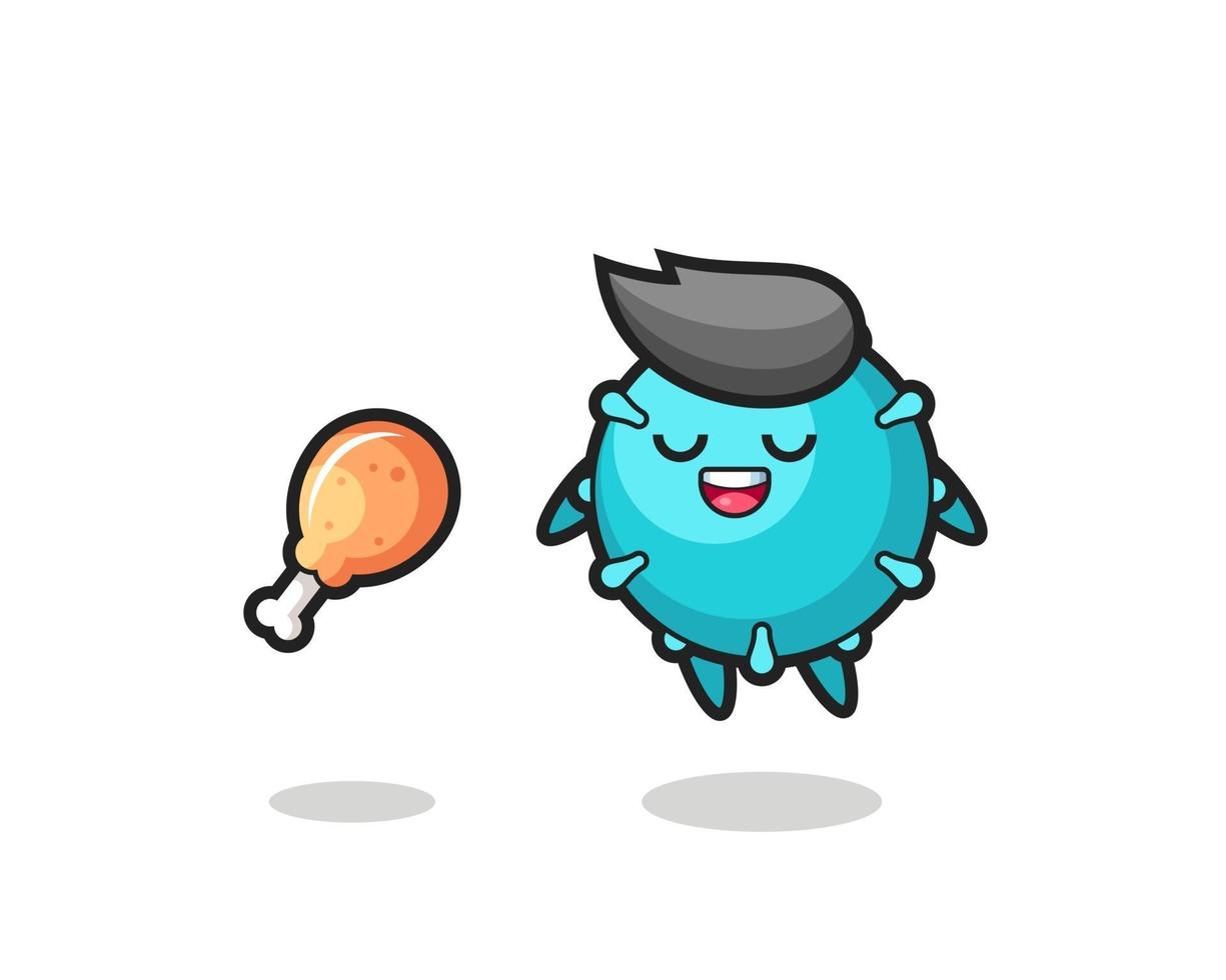 cute virus floating and tempted because of fried chicken vector