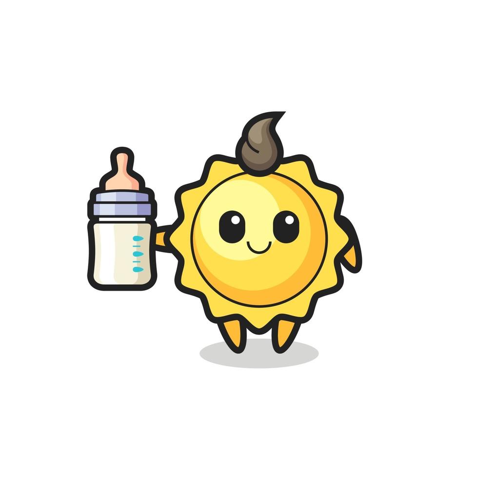 baby sun cartoon character with milk bottle vector