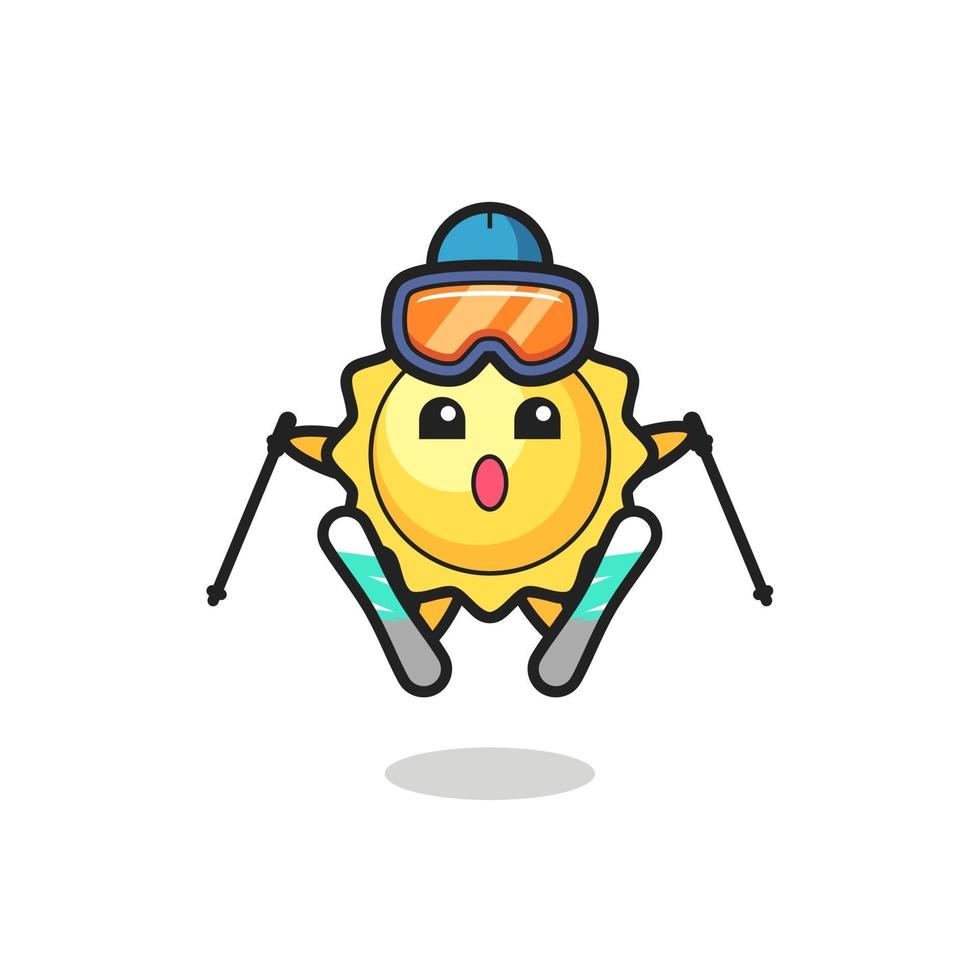 Personaje de mascota del sol como jugador de esquí. vector