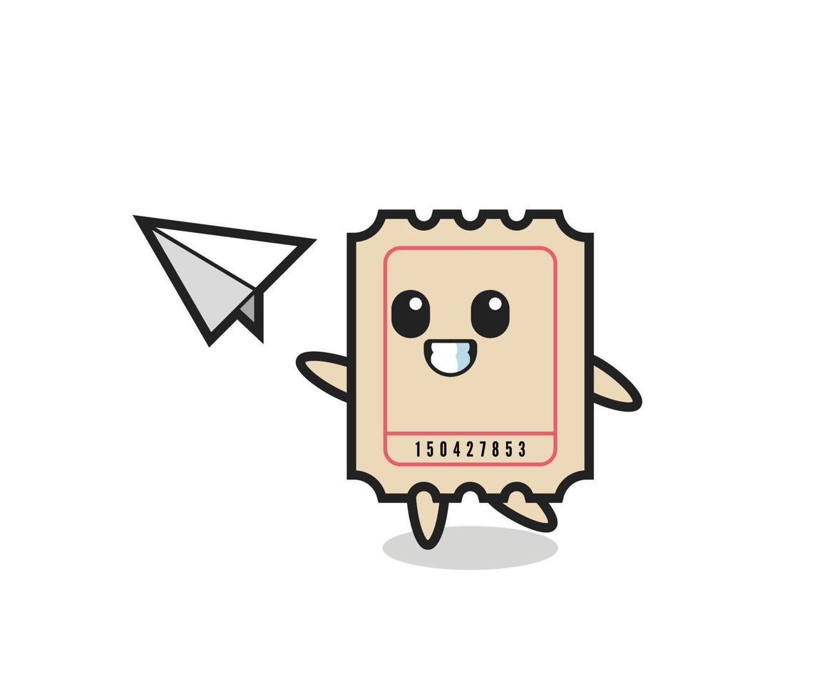 ticket cartoon character throwing paper airplane vector