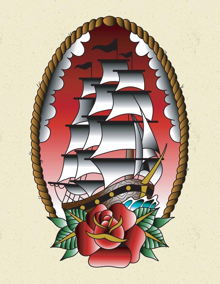 barco de la vieja escuela tatuaje vector