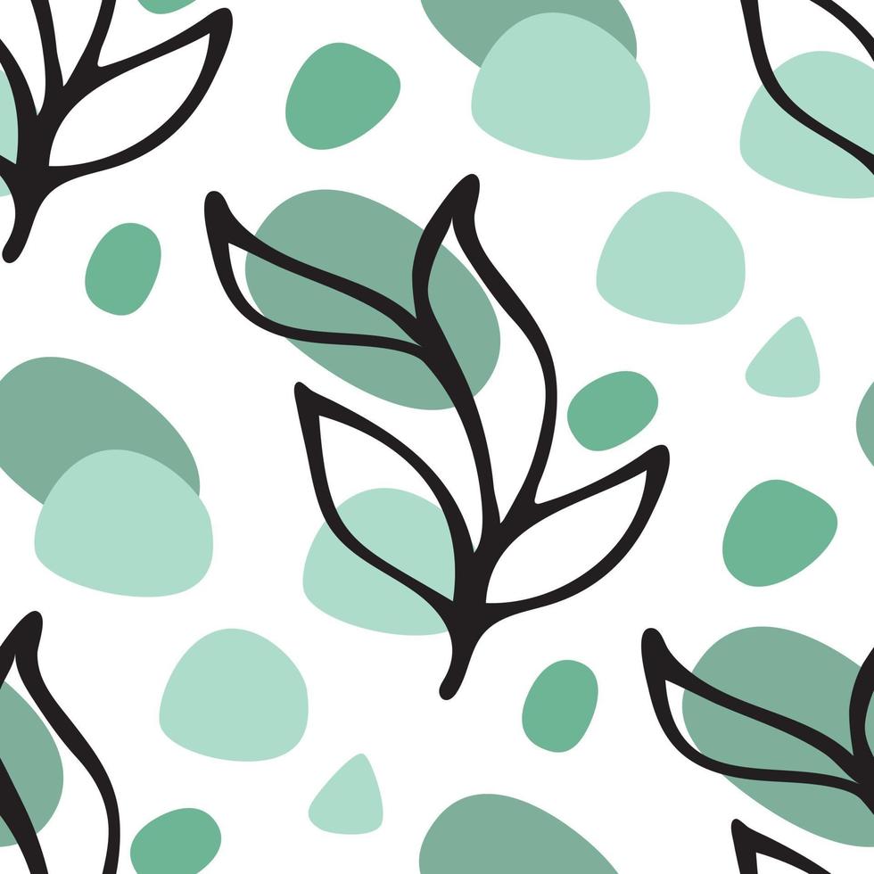 Seamless pattern background with black ink floral leaves doodle vector