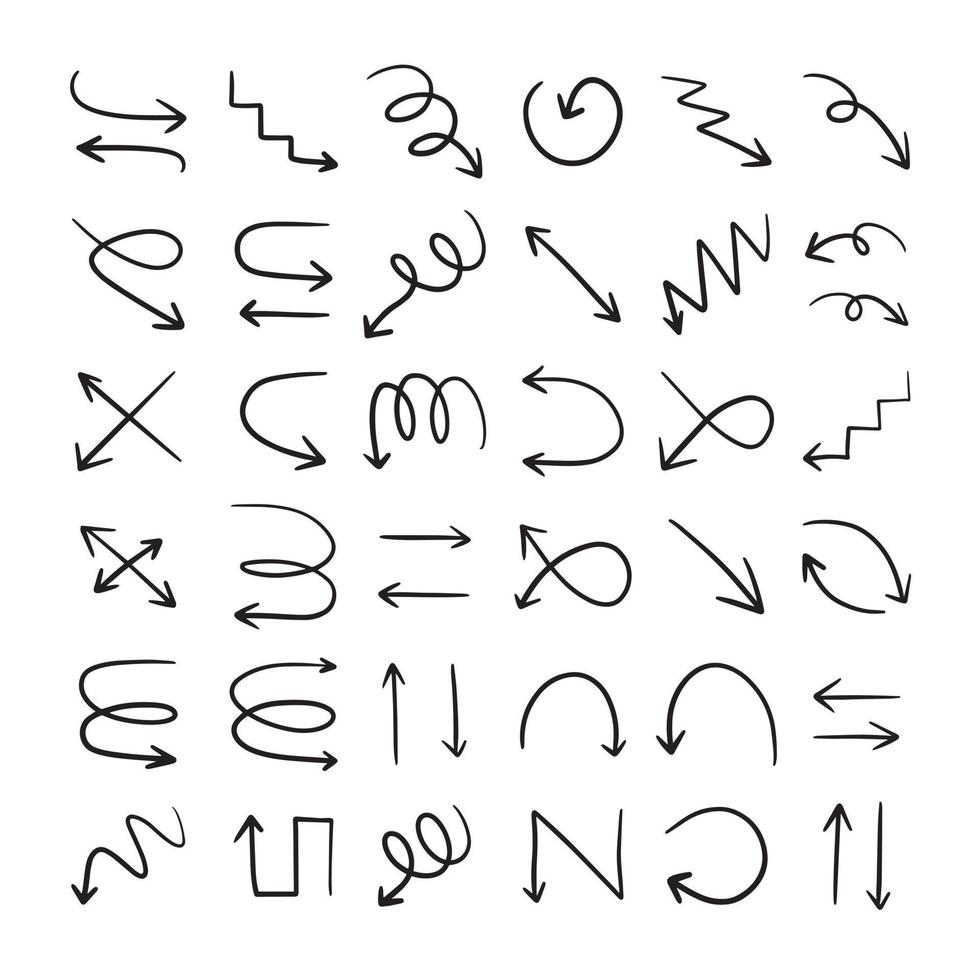 conjunto de diferentes signos de flecha dibujados a mano. elementos de diseño vectorial vector