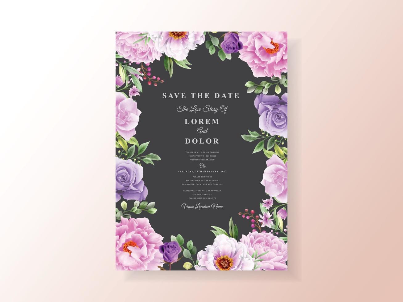 beautiful floral watercolor wedding invitation template vector