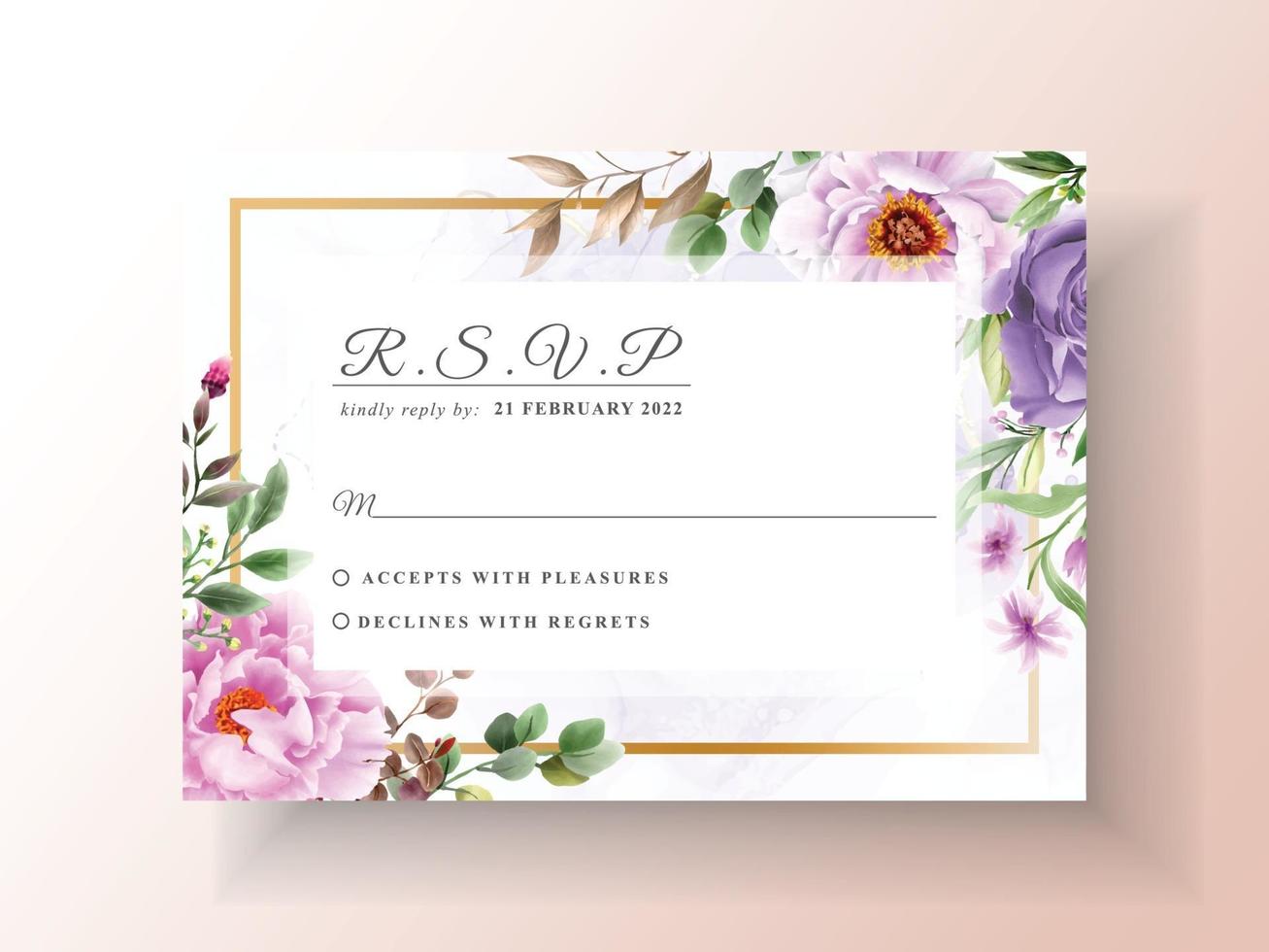 hermosa plantilla floral de la invitación de la boda de la acuarela vector