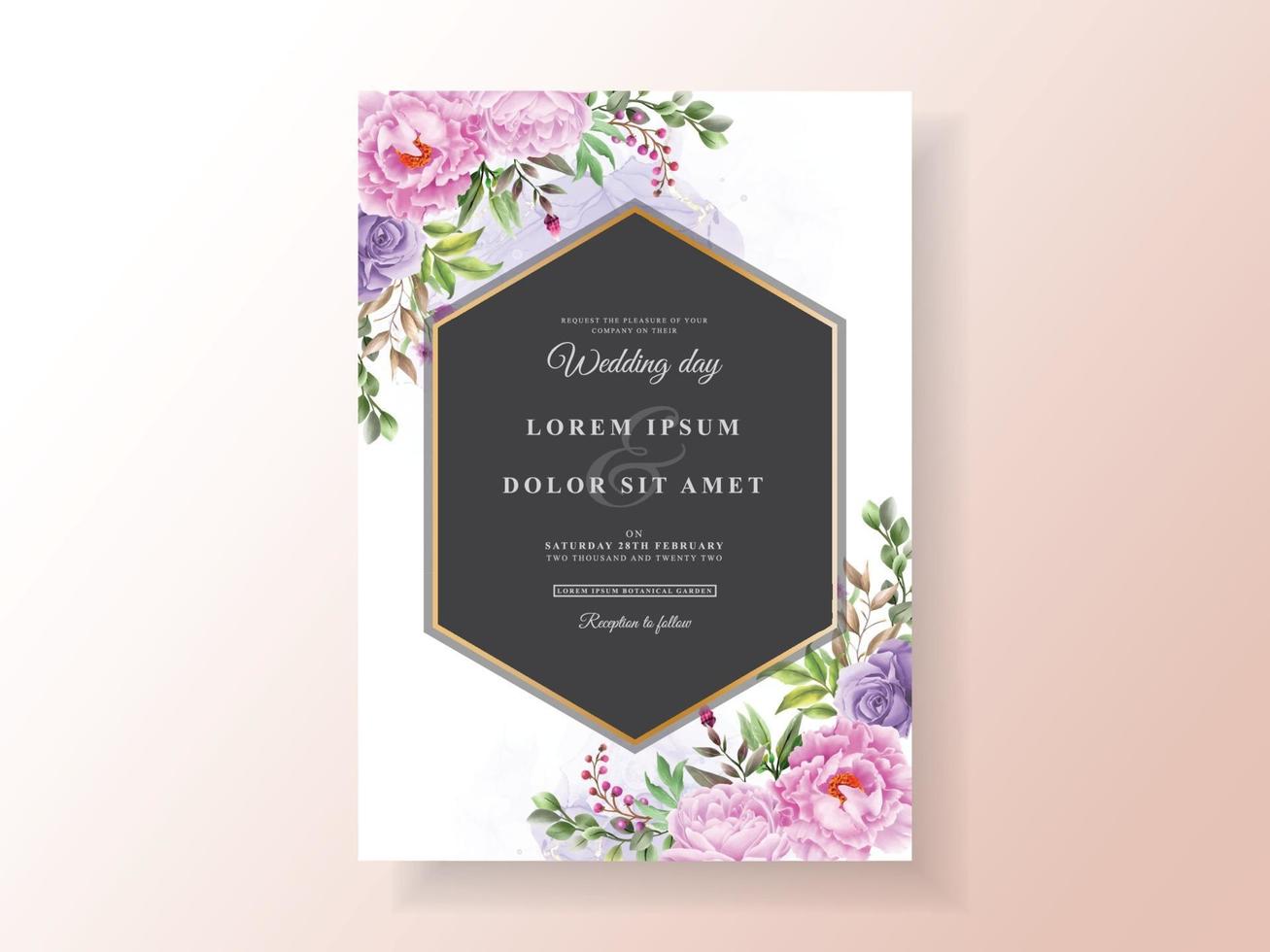 beautiful floral watercolor wedding invitation template vector