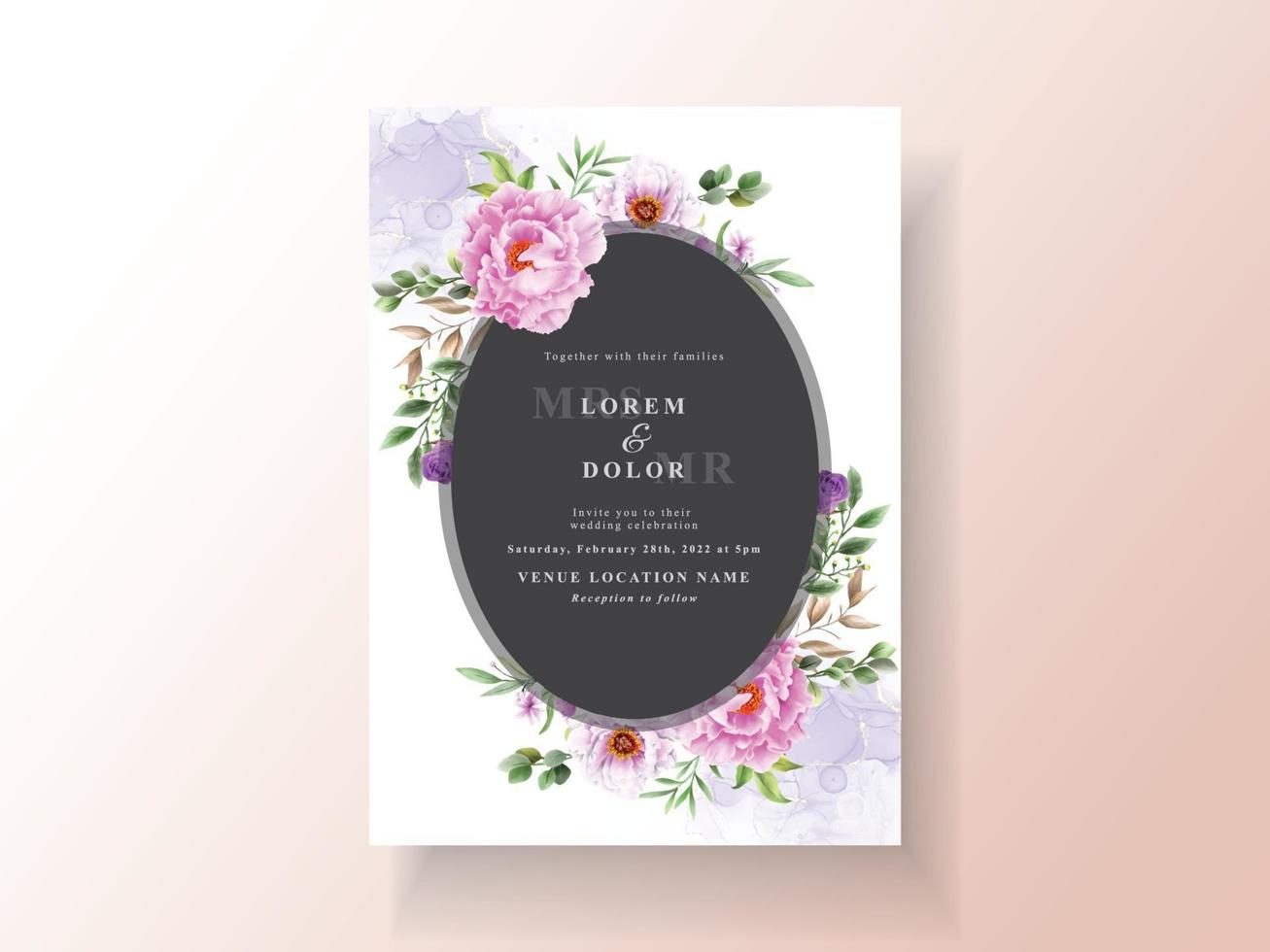beautiful floral watercolor wedding invitation template vector