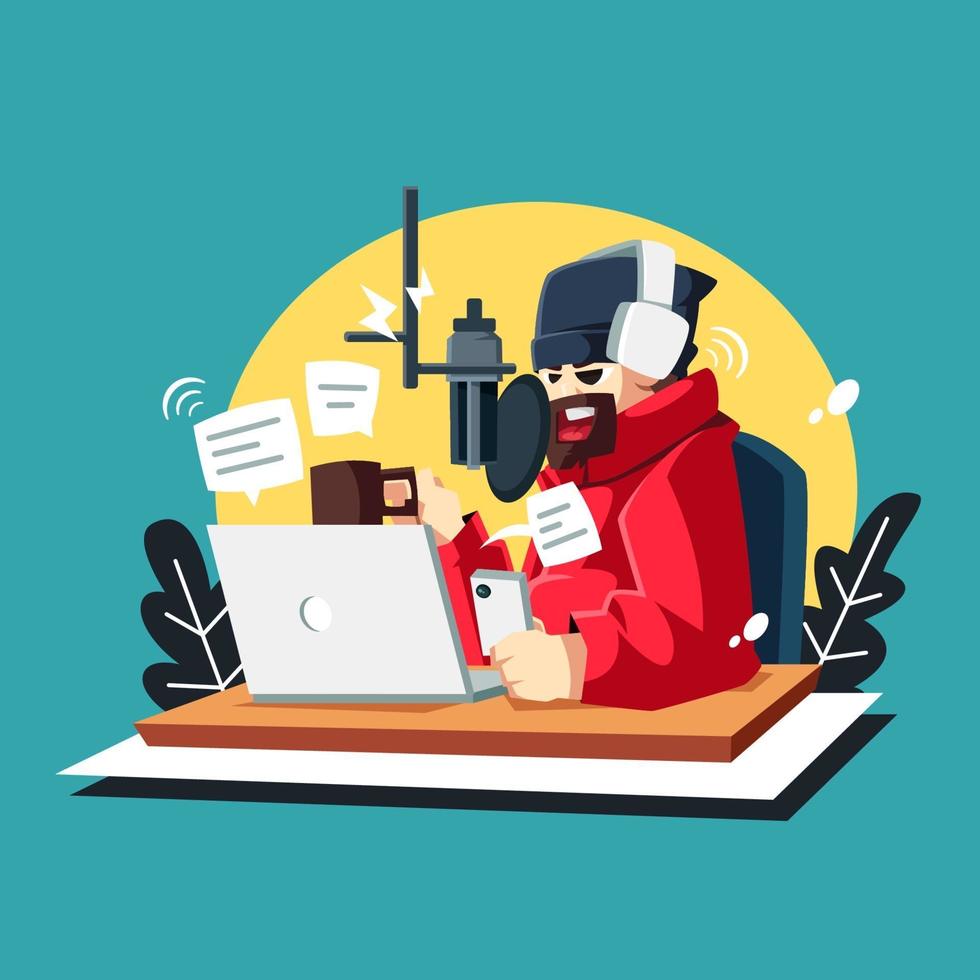 Man Having an Online Broadcasting vector