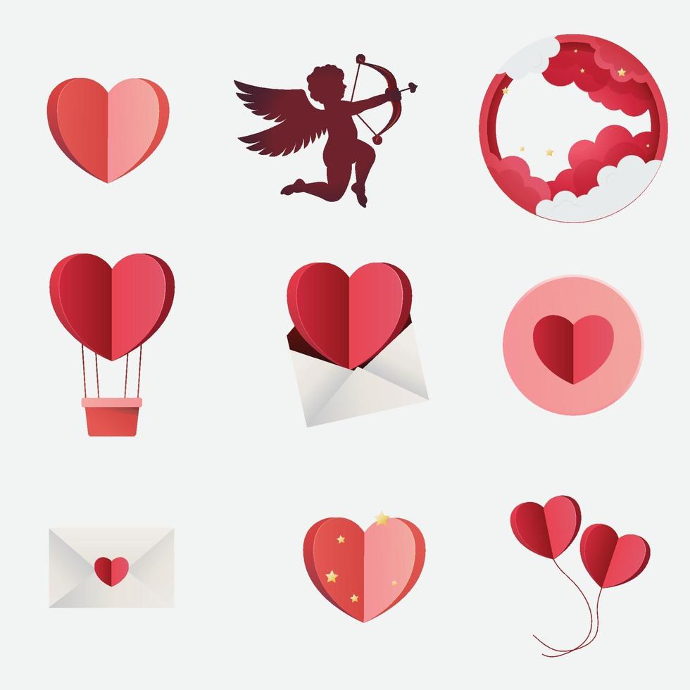 amor conjunto de elementos de icono de estilo papercut vector