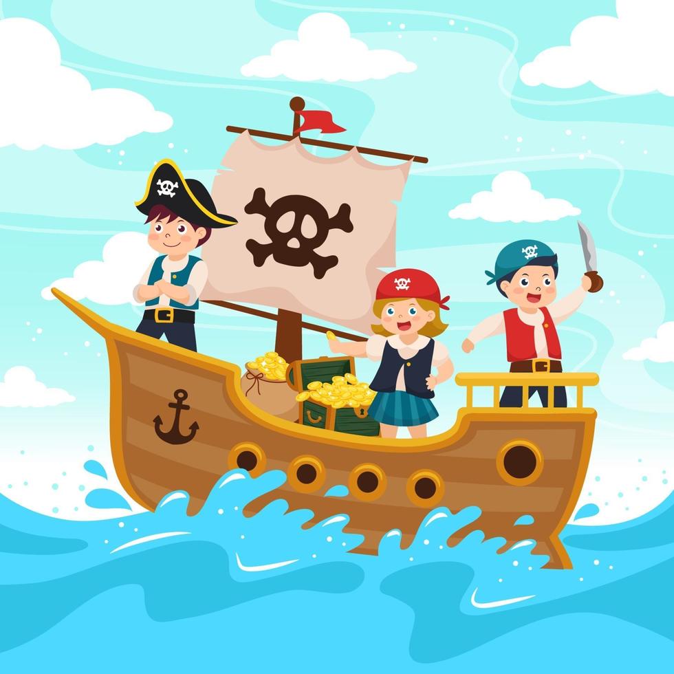 niños jugando como piratas vector