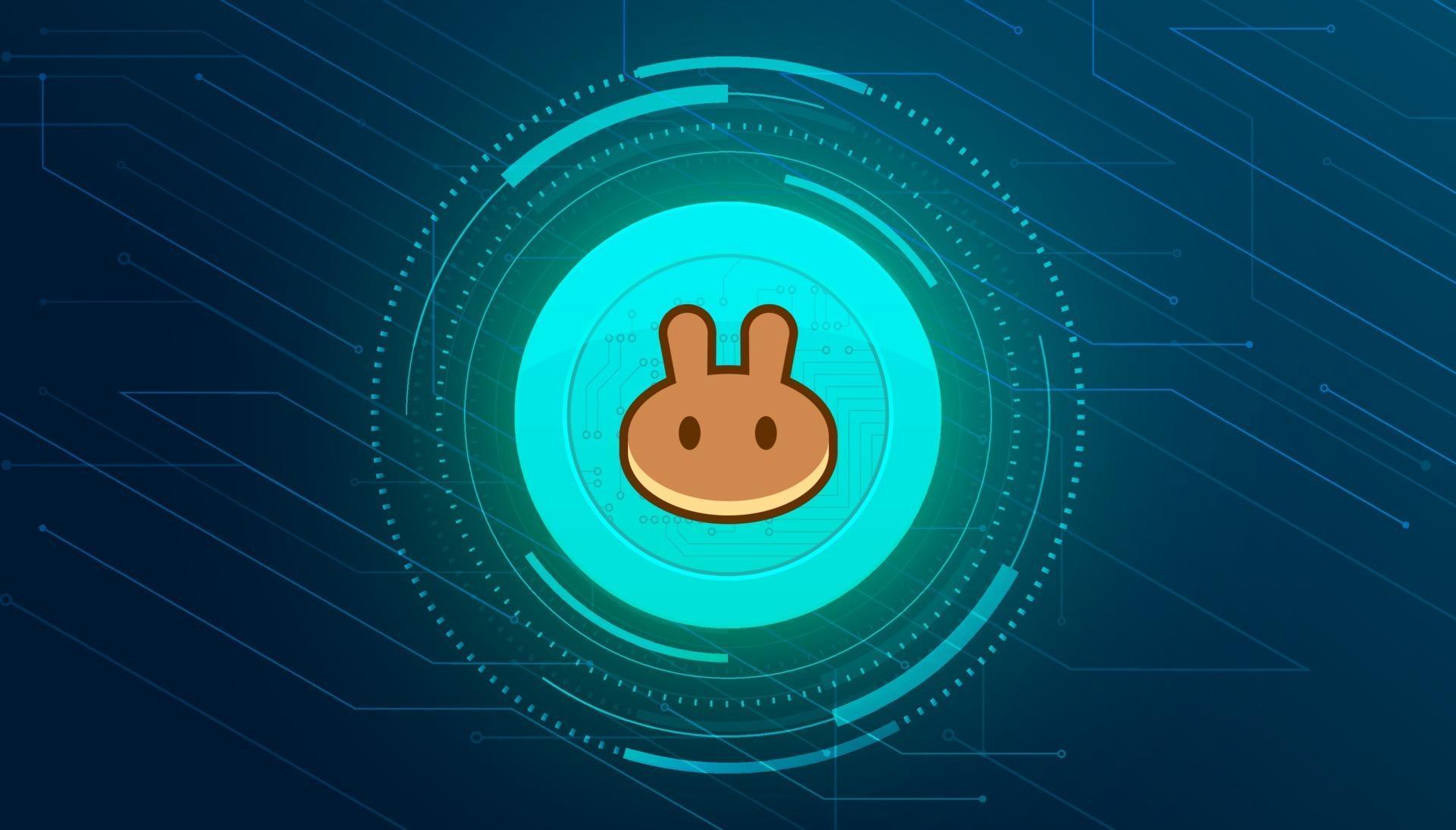 PancakeSwap CAKE token with crypto currency themed banner. 3321344