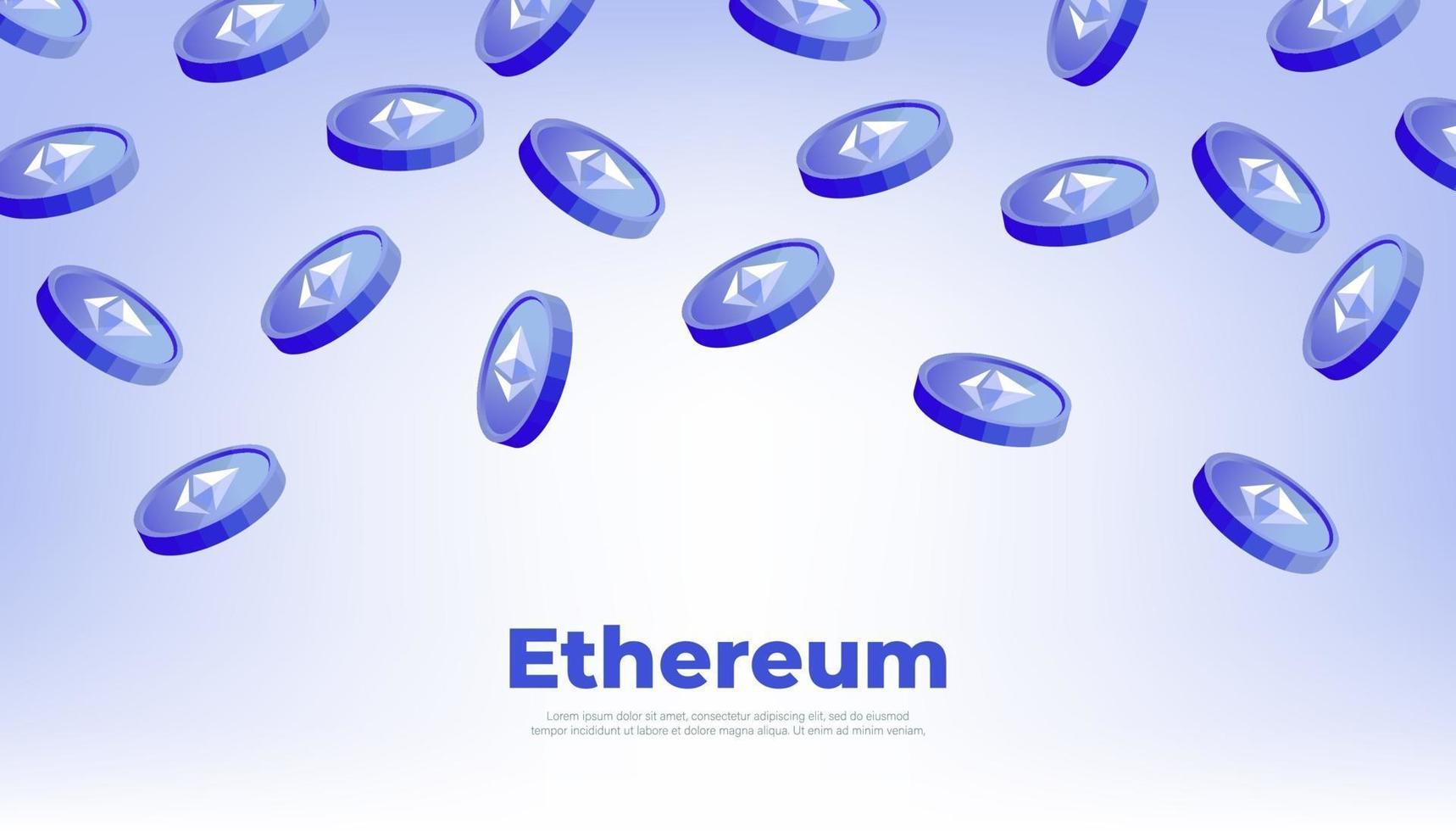 monedas de ethereum cayendo del cielo. banner de criptomonedas eth. vector