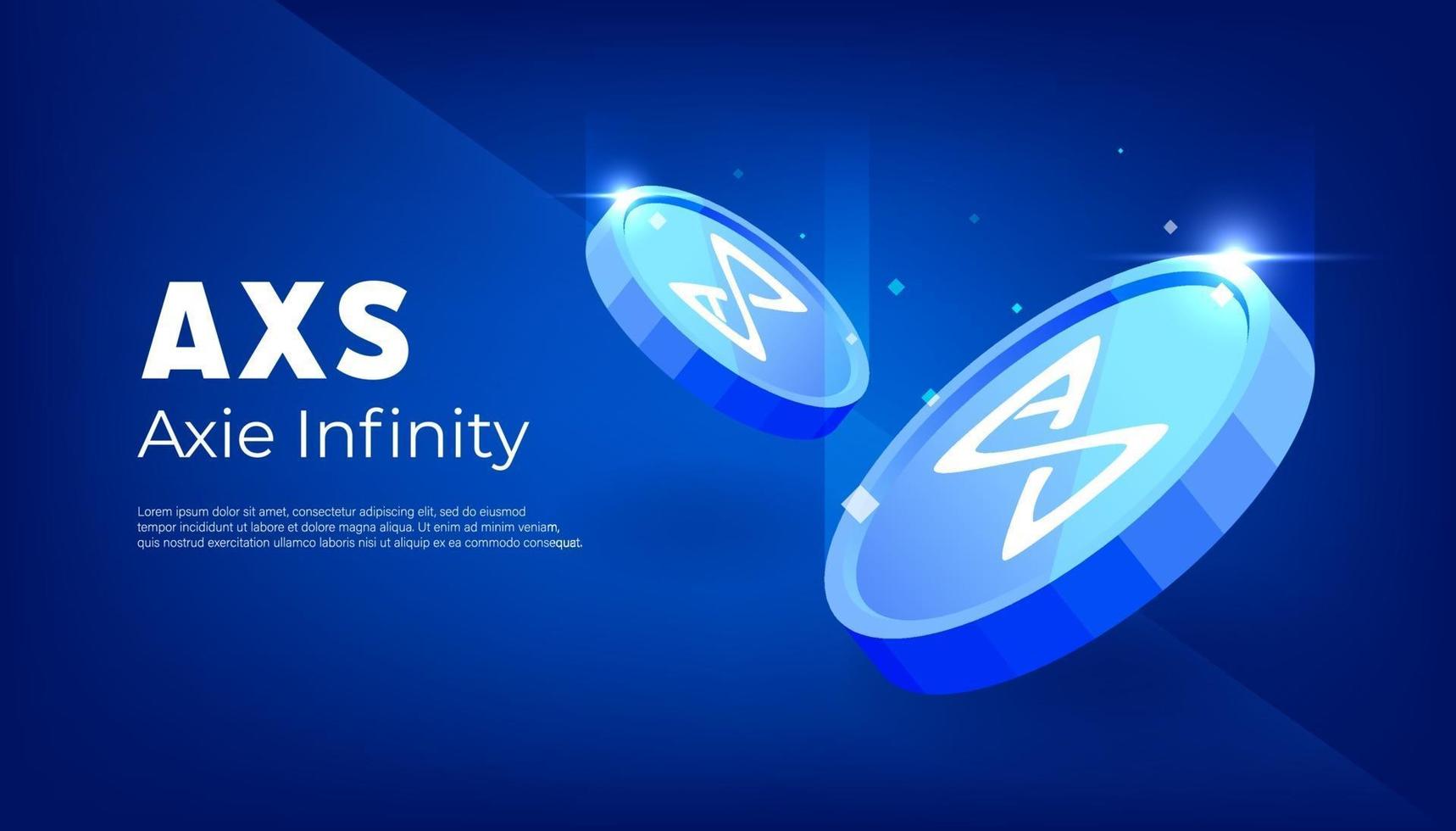 Banner de token de axie infinity axs. concepto de criptomoneda de moneda de hachas. vector