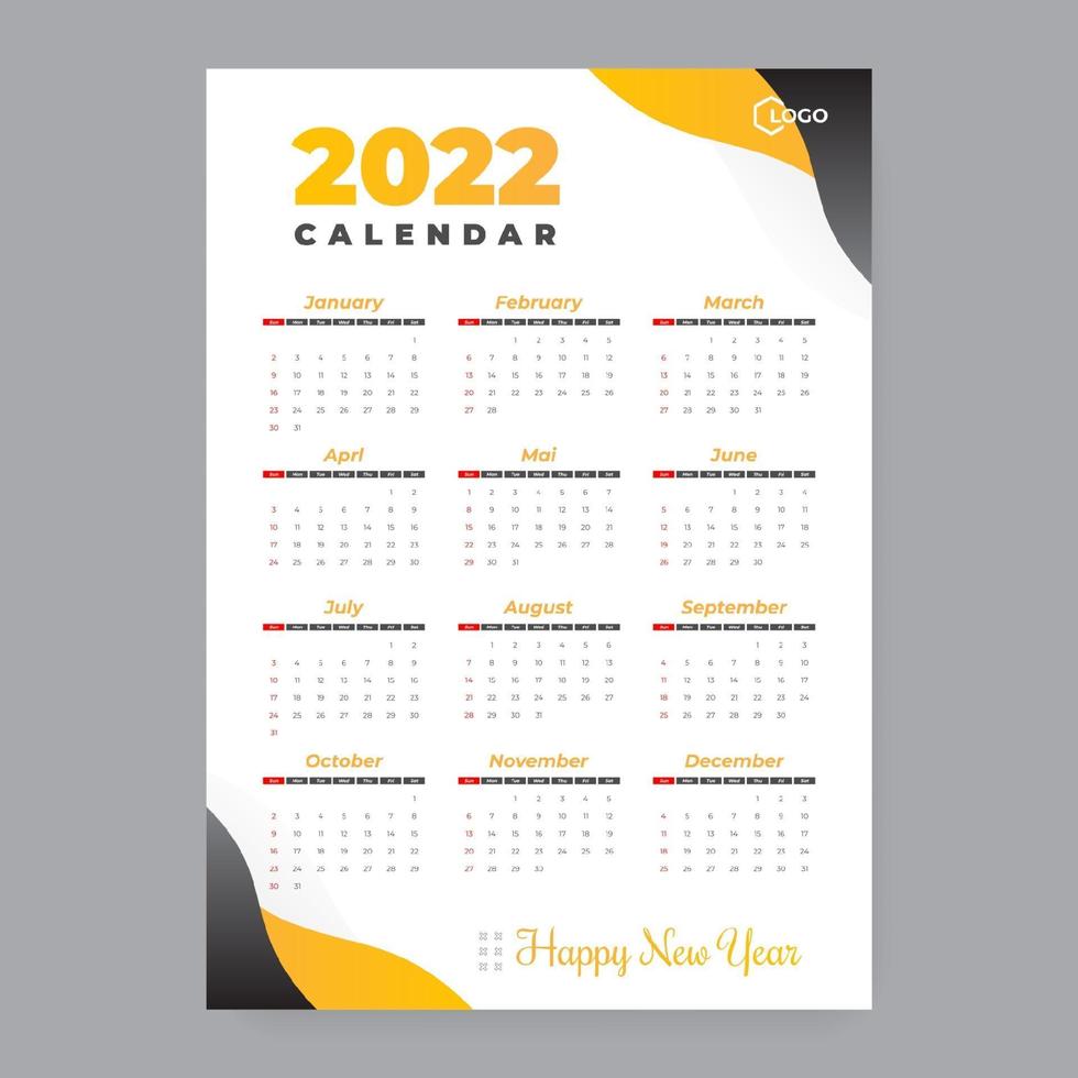 2022 calendar template vector