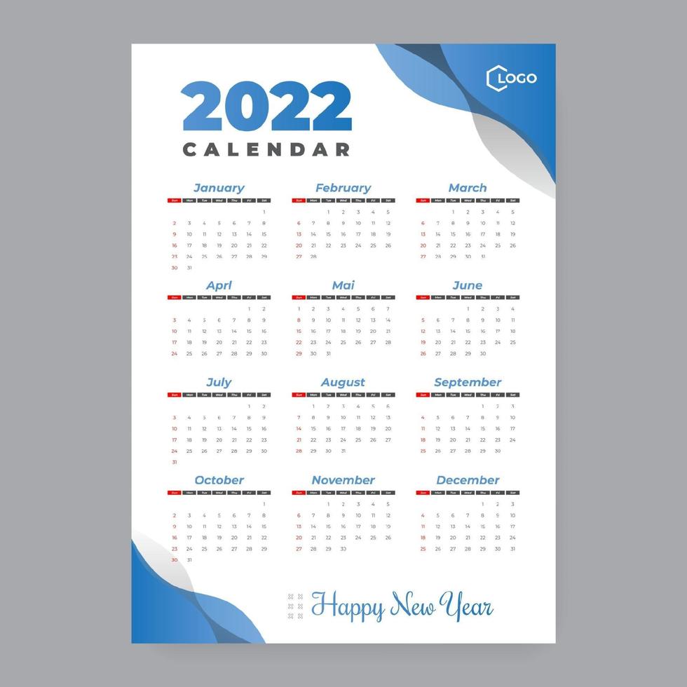 2022 calendar template vector