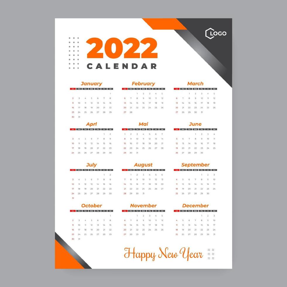 2022 calendar template vector