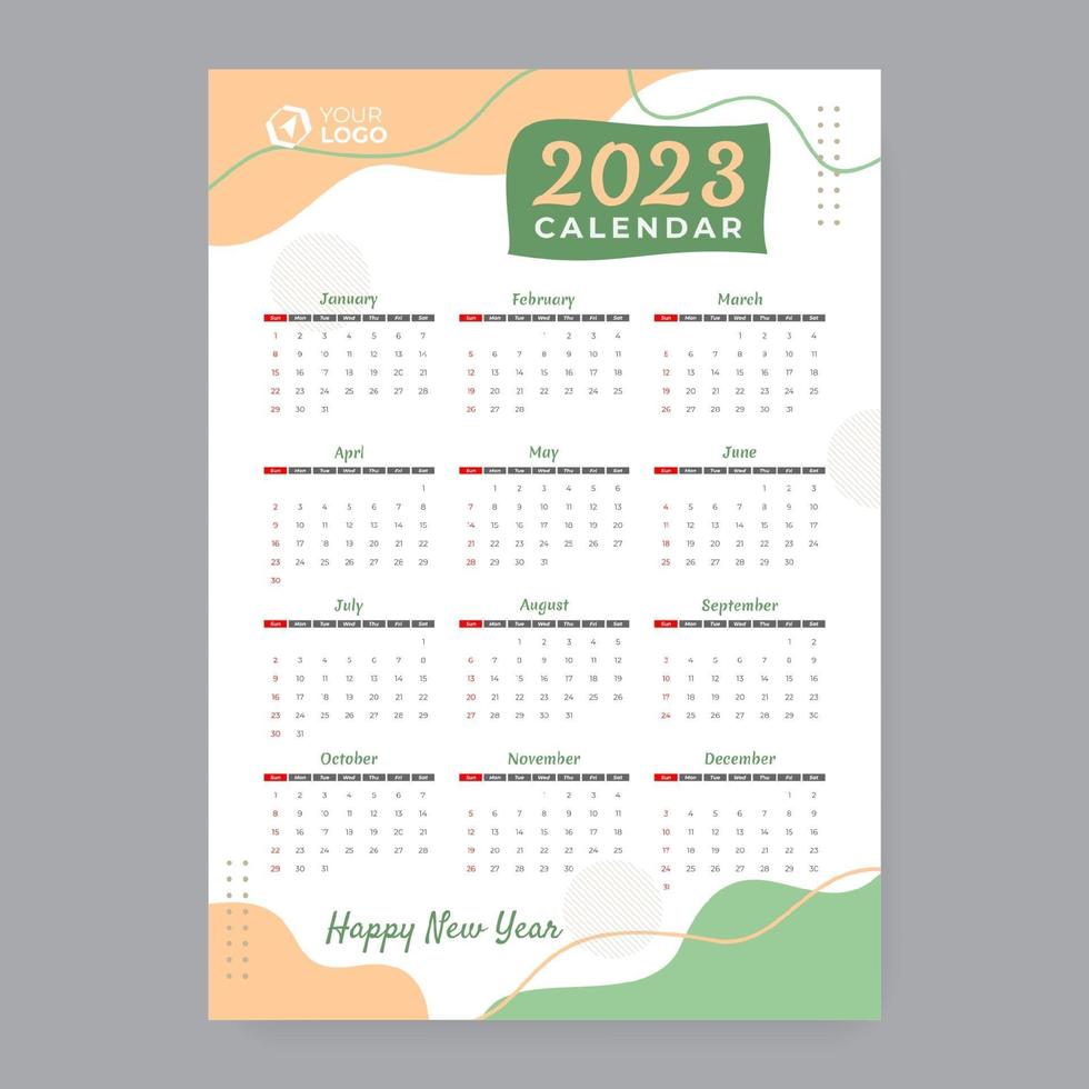2023 calendar template vector