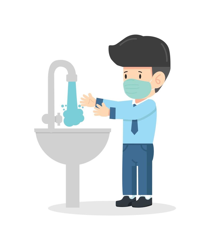 Businessman washing  hands in sink covid-19 vector