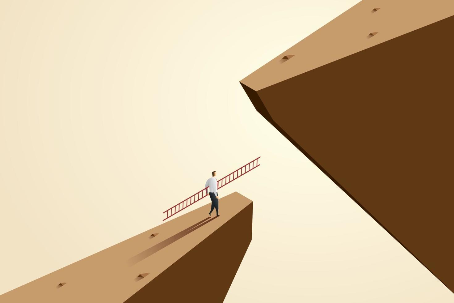 desafío empresarial los hombres de negocios utilizan escaleras para escalar brechas vector