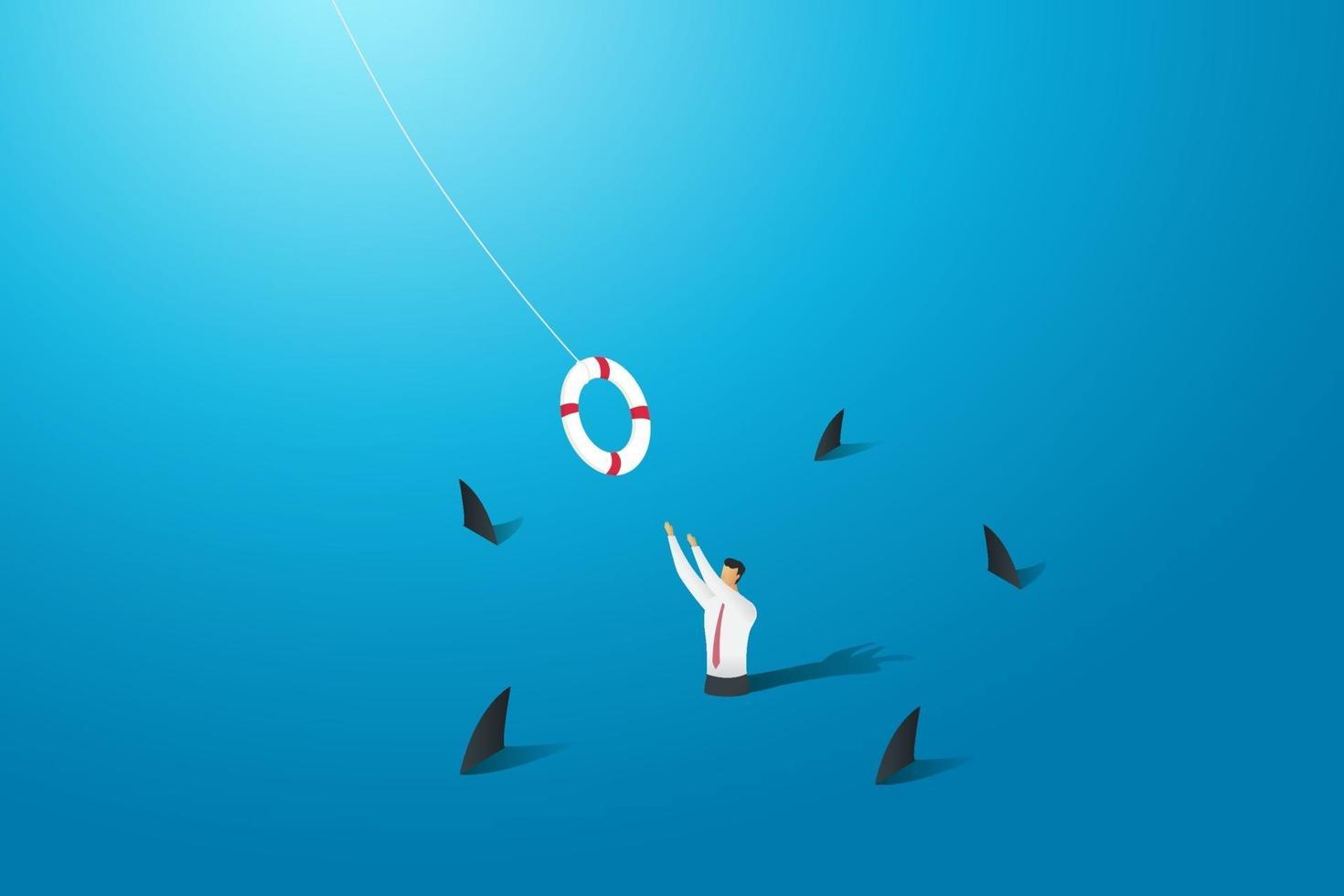 Save businessman from drowning In the sea. vector