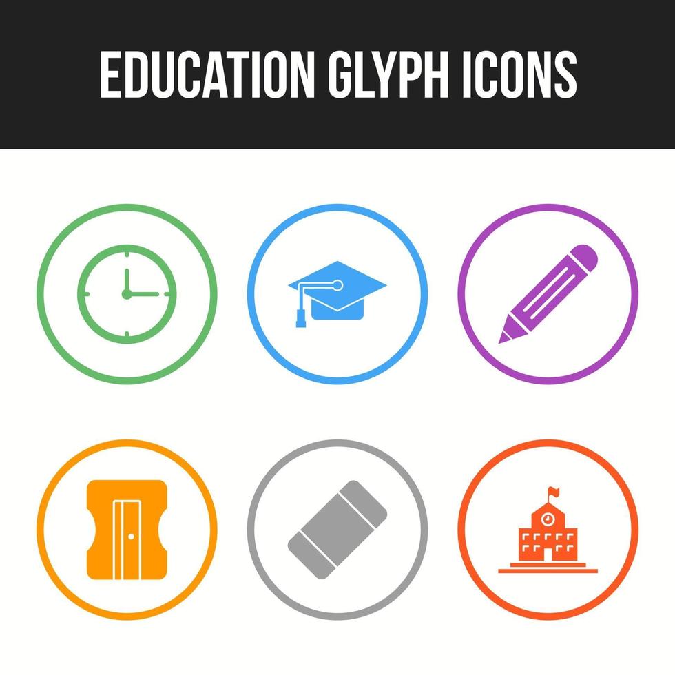 conjunto de iconos únicos de iconos de glifos de educación vector